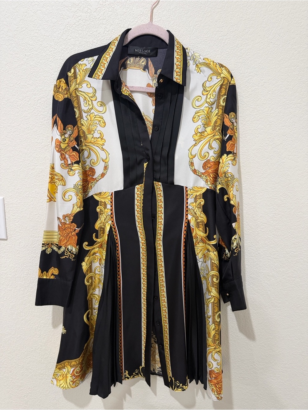 Versace Floral Silk Dress in Black, Gold and Cream - Picture 2 of 11